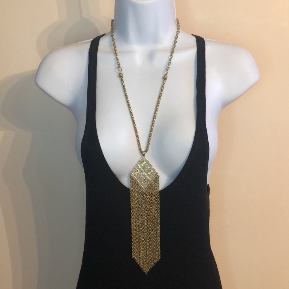 Stella and Dot Gold Tone Makena Necklace Statement Look Long Chain Tassel Fringe